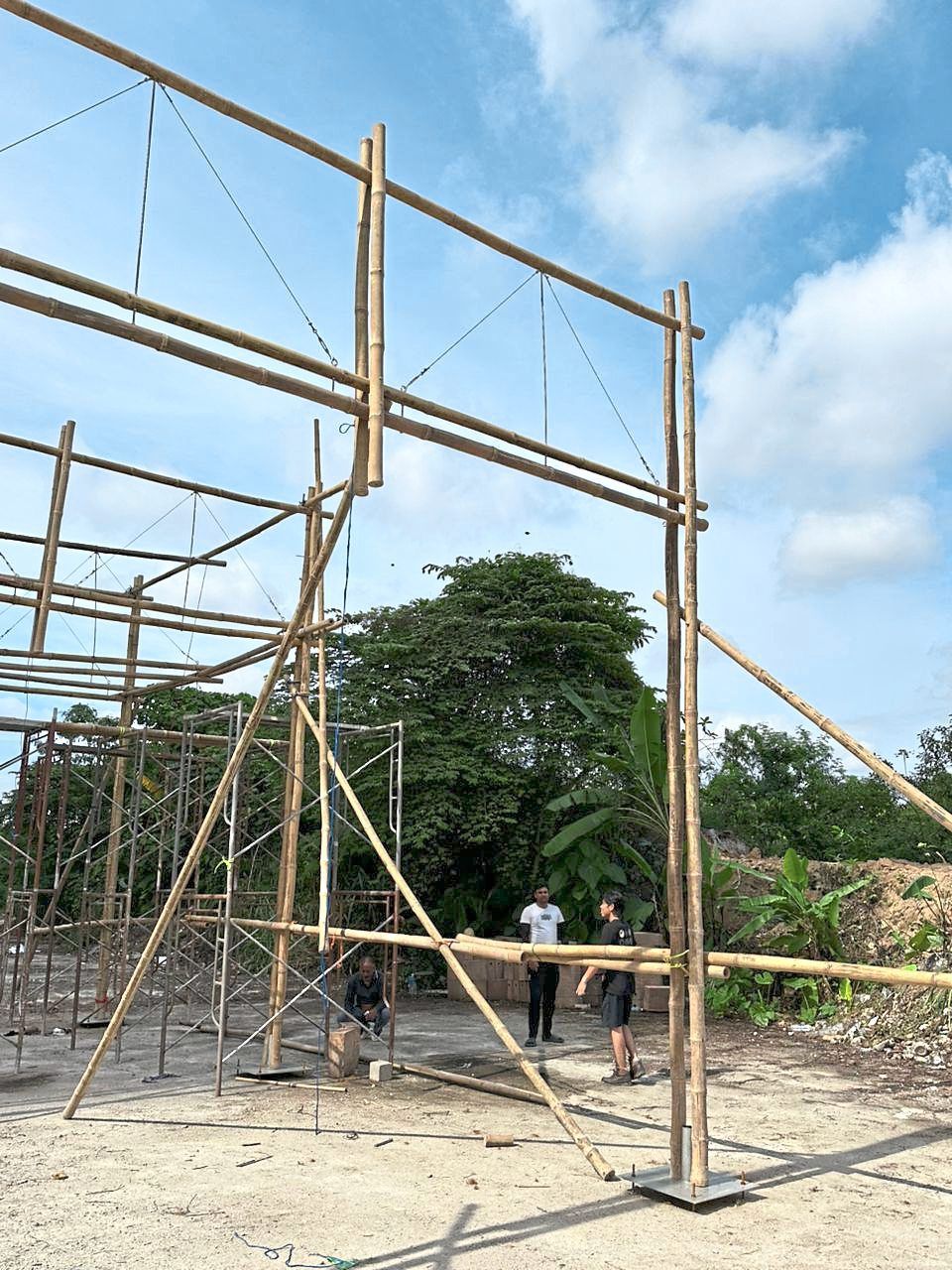 Preparations for Nada Buaya, a bamboo structure over 5m tall. The public is welcome to visit this free installation anytime during the festival until Oct 5. Photo: Klang River Festival 