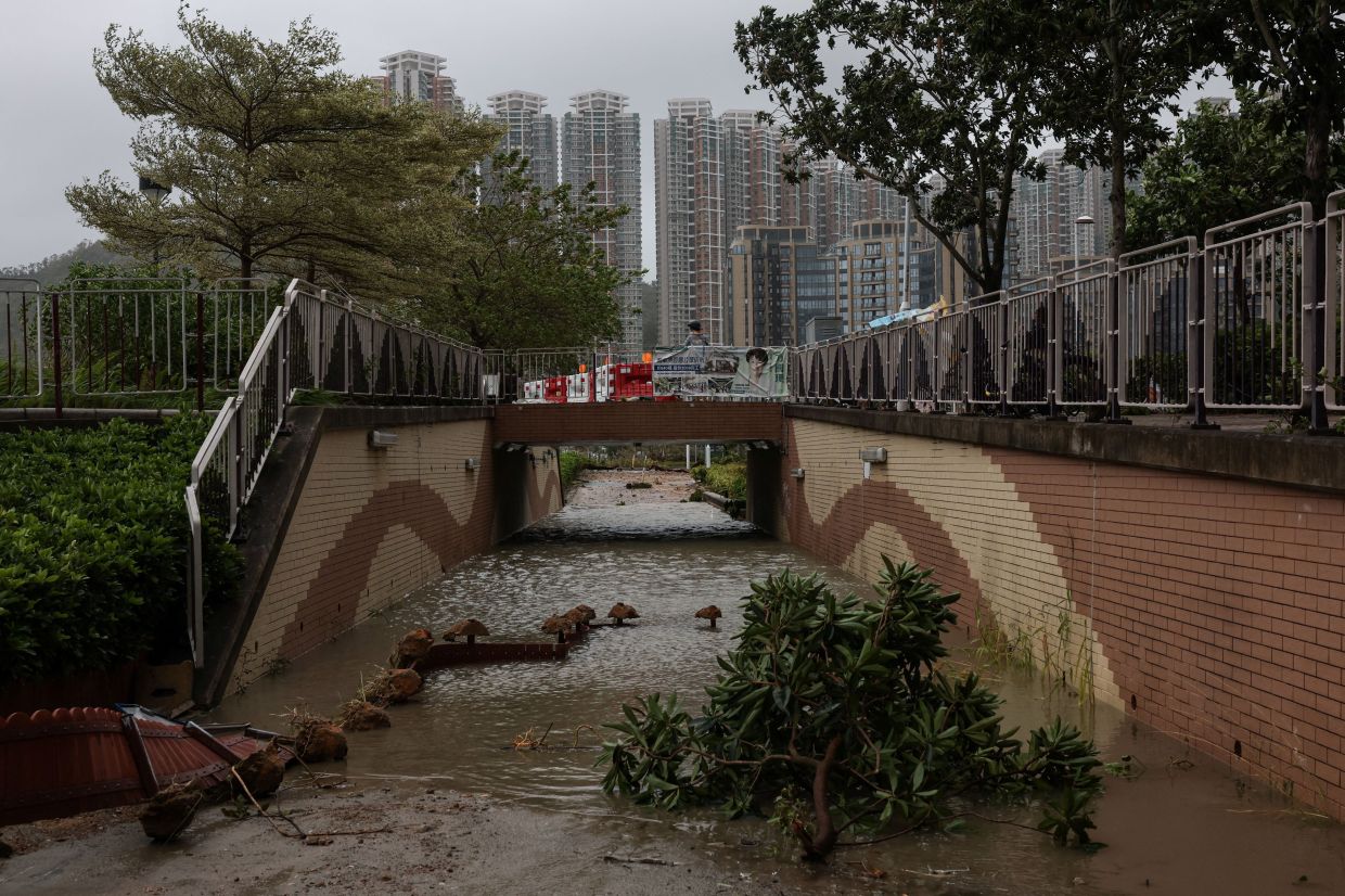 Floodwater inundates a bicycle tunnel in the aftermath of Ragasa in Hong Kong. - Reuters