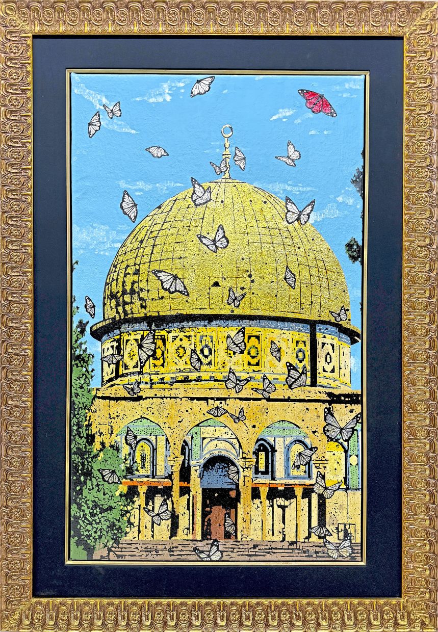 Najib Ahmad Bamadhaj’s ‘Glory To Gaza’, which fuses bitumen, acrylic and gold leaf. Photo: Henry Butcher Art Auctioneers
