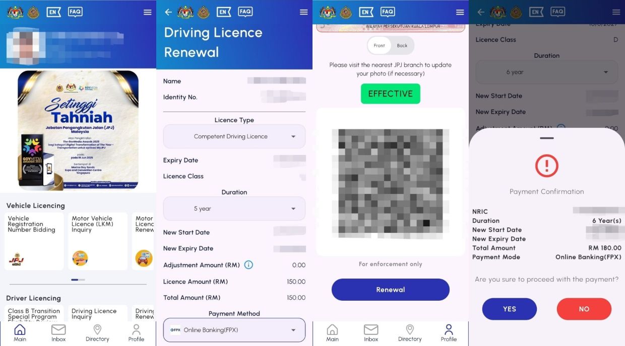 Tech-savvy Malaysians who want to skip waiting in line and prefer a fully digital renewal process can use the MyJPJ app on their smartphones