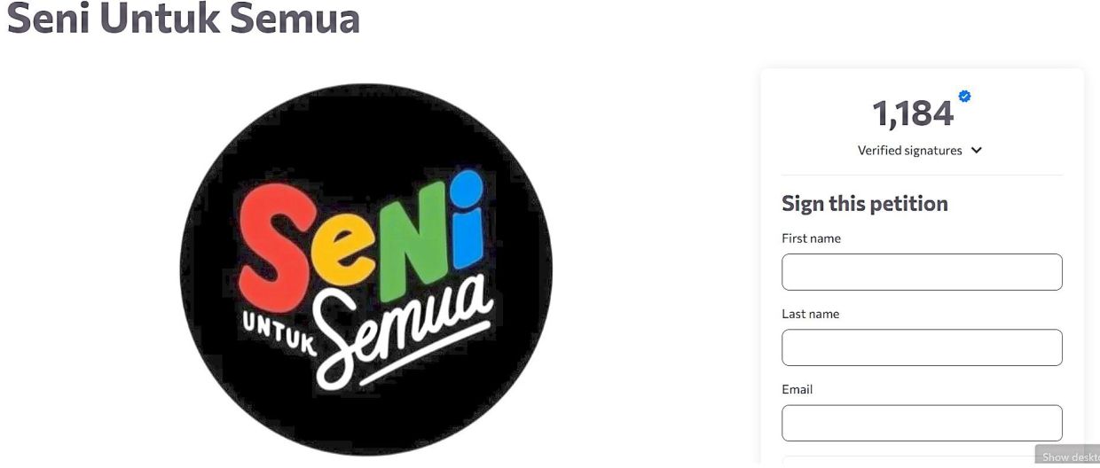 The Seni untuk Semua petition calls for the industry to be valued as one of the country's invaluable cornerstones.
