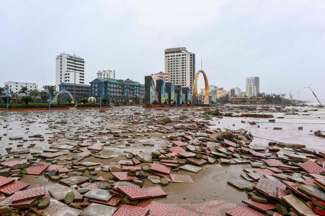 A view of Cua Lo beach damaged after typhoon Bualoi made a landfall in Nghe An province on Sept 29, 2025. - AFP