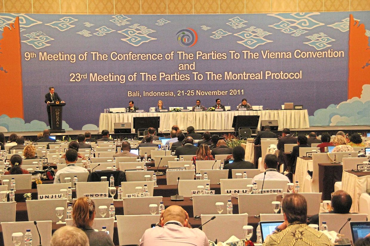 A photo from the 2011 meeting in Bali of the COP to the Montreal Protocol, one of the rare global climate treaties that worked. — Environmental Investigation Agency