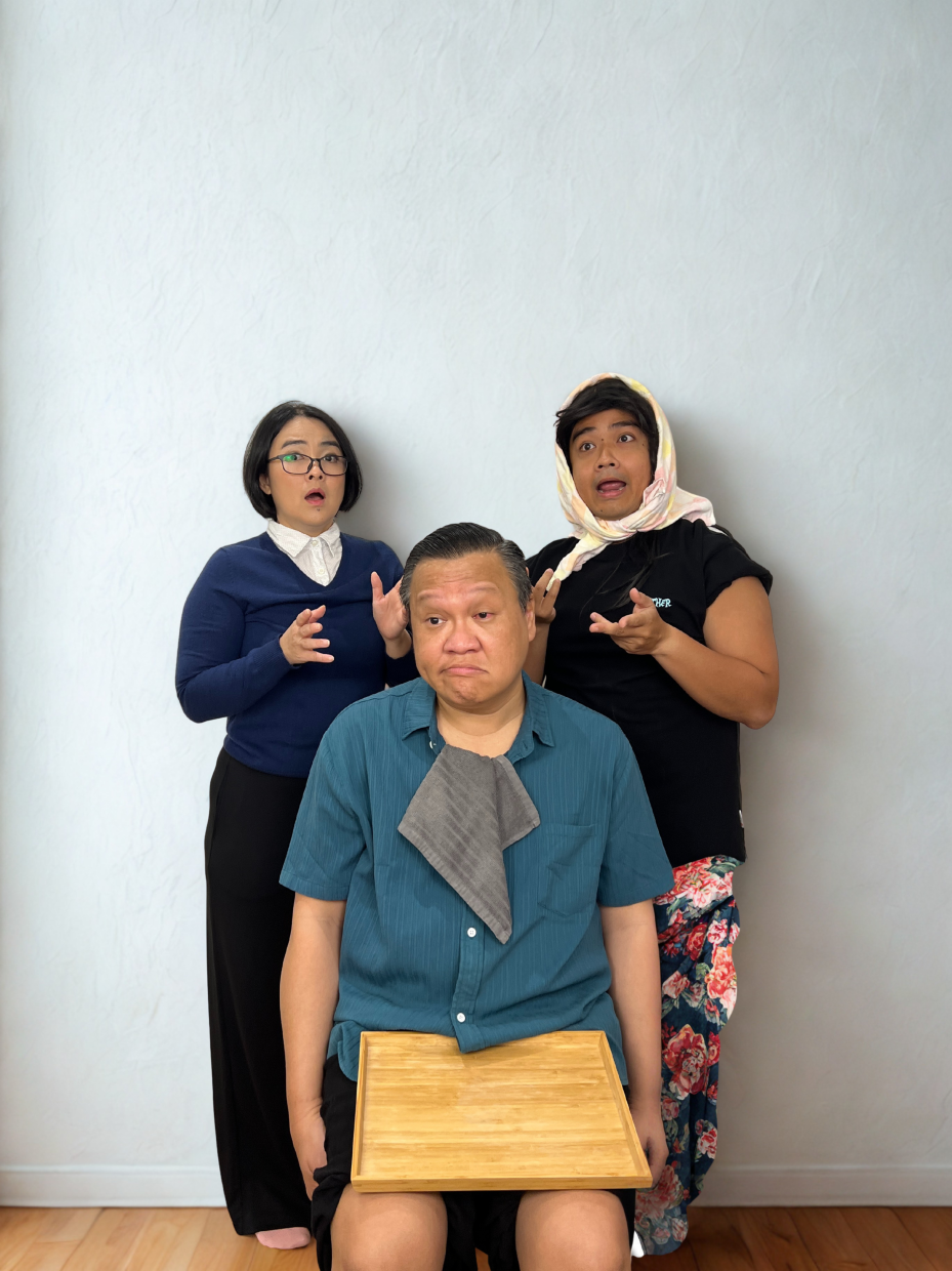 Actors (from left) Kathyn Tan, Douglas Wong and Zhafir Muzani rehearse the play 'Other People's Children', which is part of 'Sisa-Sisa 2'. Photo: W Productions