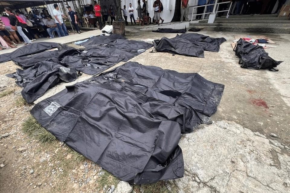 Over two dozen body bags were lined up outside the Cebu Provincial Hospital in Bogo city. - Photo: EPA