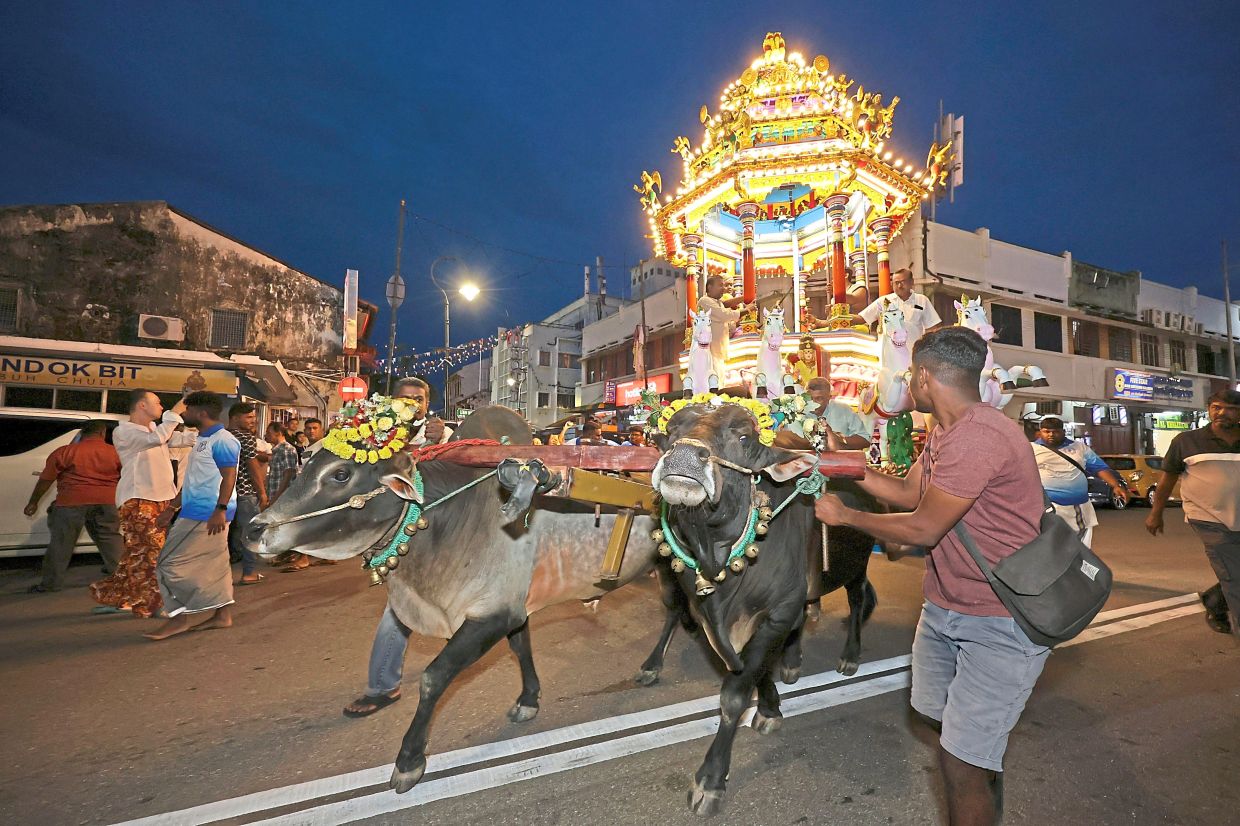 Pulled by bulls for a short distance for tradition’s sake, during the trial run, the new chariot will utilise a buggy for the actual procession tonight.
