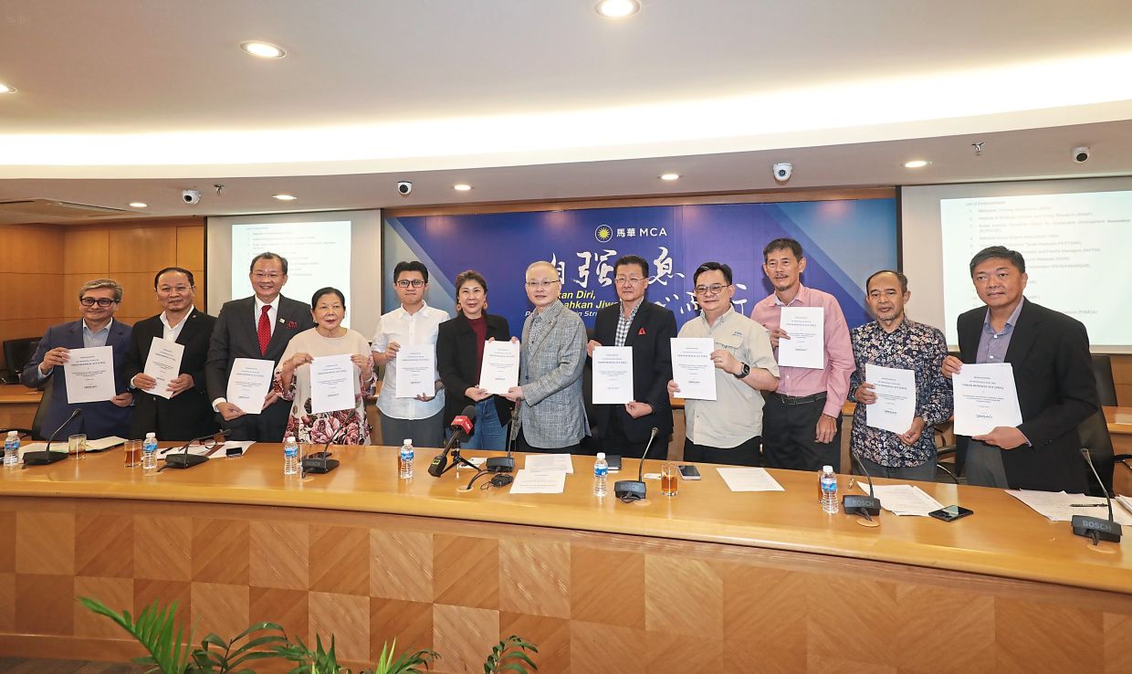 Pointing out issues: Dr Wee (sixth from right) receiving a memorandum from Insap board of trustees Fui K. Soong as others look on at Wisma MCA in Kuala Lumpur. — SAMUEL ONG/The Star