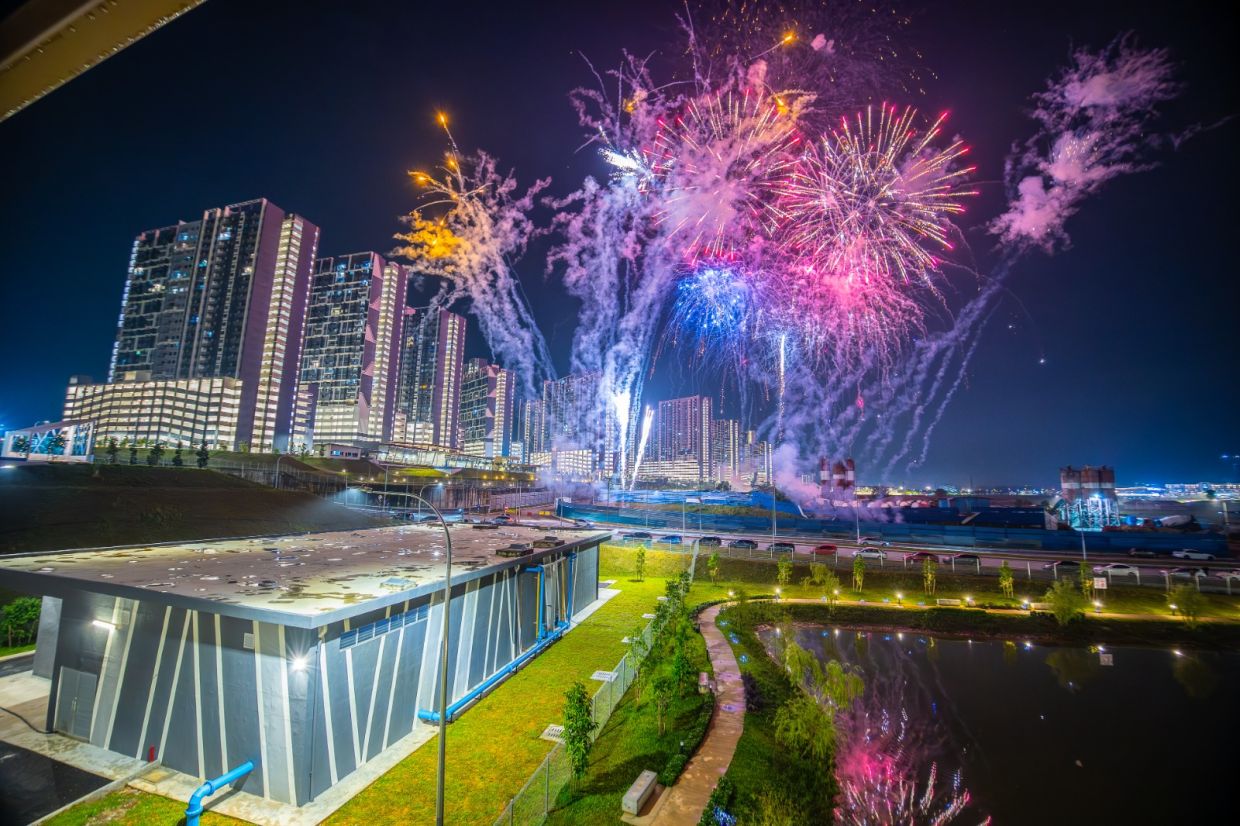 Highlights included 24 festive drums, an LED high-pole lion dance, live music and a performance by singer Ernie Zakri, capped off with a seven-minute fireworks show.