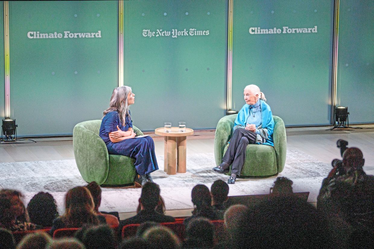 Journalist Einhorn (left) and Goodall at The New York Times’ Climate Forward event in New York on Sept 25. — BENJAMIN NORMAN/The New York Times