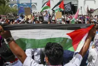Chants of 'Free Palestine' resonate as crowd gathers outside US embassy