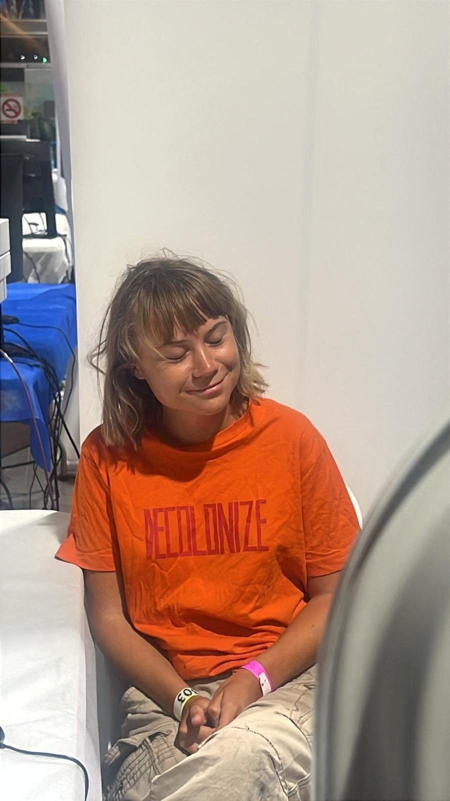 Greta sitting at an unknown location after Israel intercepted the vessels of the Global Sumud Flotilla. Greta has shown that humanity still exists, says the writer. — ISRAEL FOREIGN MINISTRY/Reuters