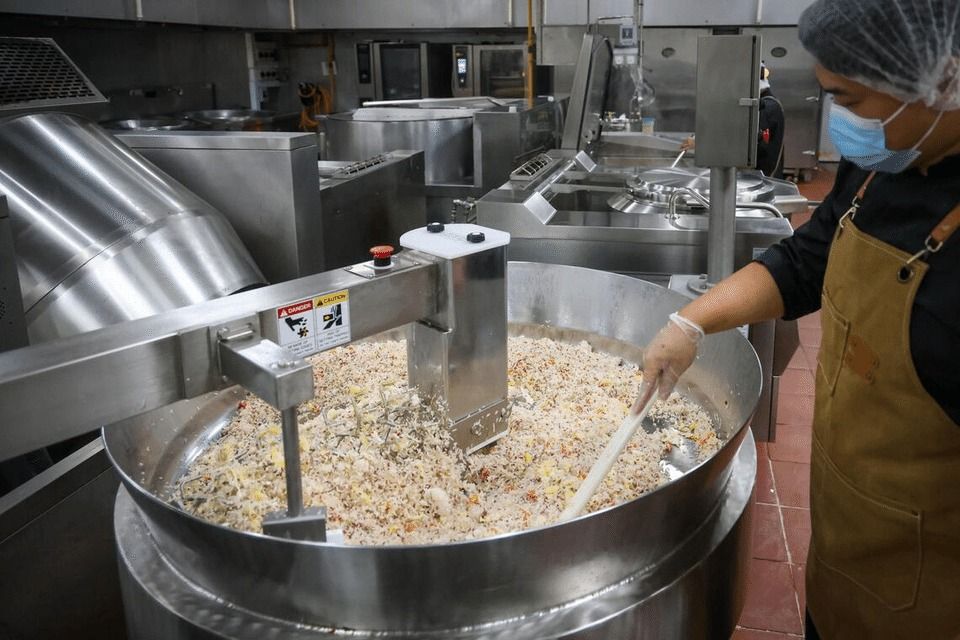 At Chang Cheng Holdings, meals are cooked six hours before they are delivered to the schools, and kept warm for the entire duration. - Photo: ST