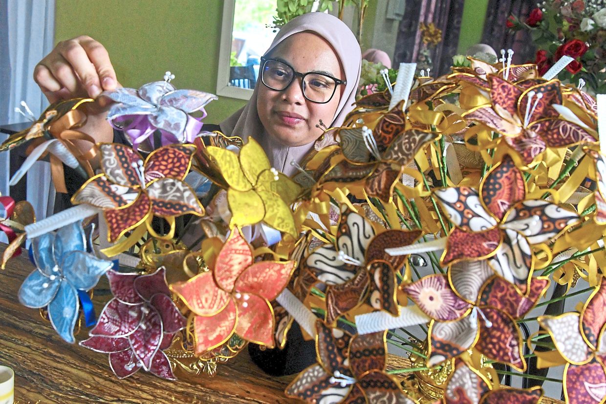 Sarong fabric blossoms into wedding bouquets