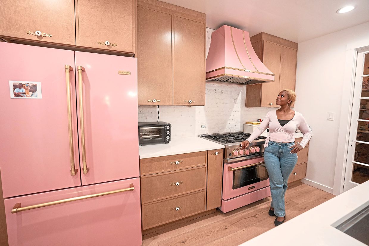 Mays in the remodelled kitchen of her Upper Darby home.