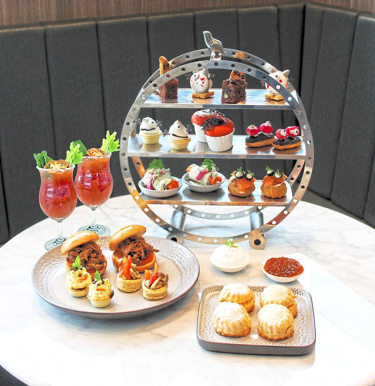 Drool-worthy October spreads at Courtyard by Marriott Kuala Lumpur South – afternoon tea with Halloweeny twist (above) and buffet evoking the spirit of Deepavali (below).