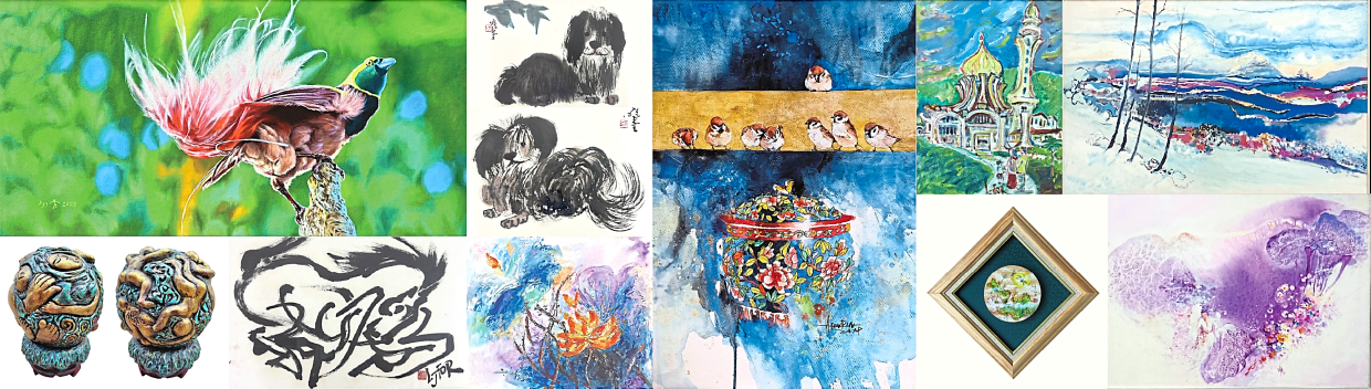 A collage of the artworks that will be auctioned off to raise funds for the Penang Arts Council.