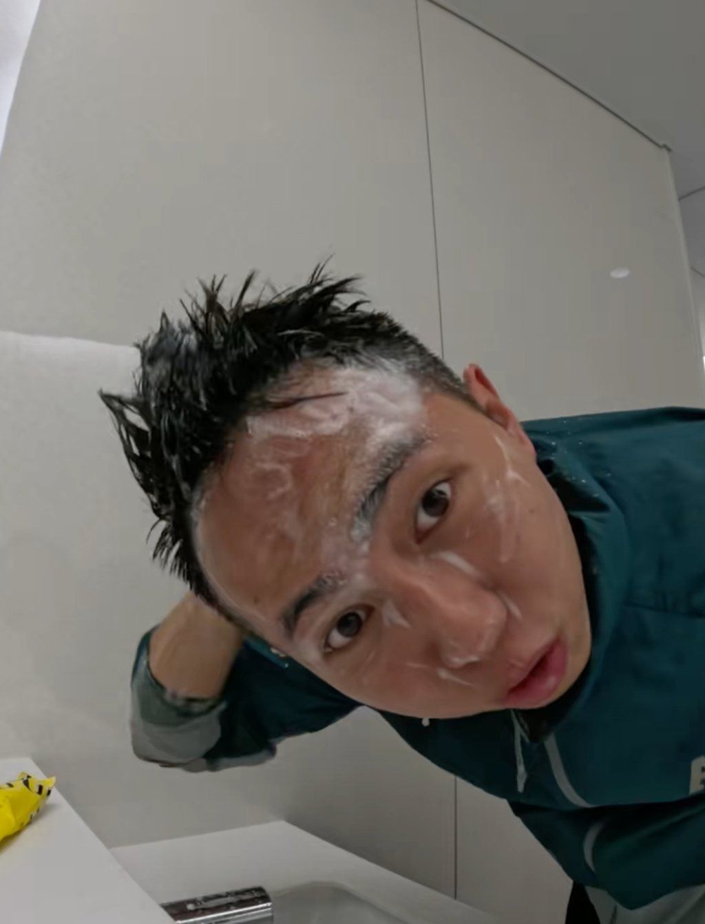 The travel influencer also caused anger by washing his hair in a sink in a public toilet. - Handout