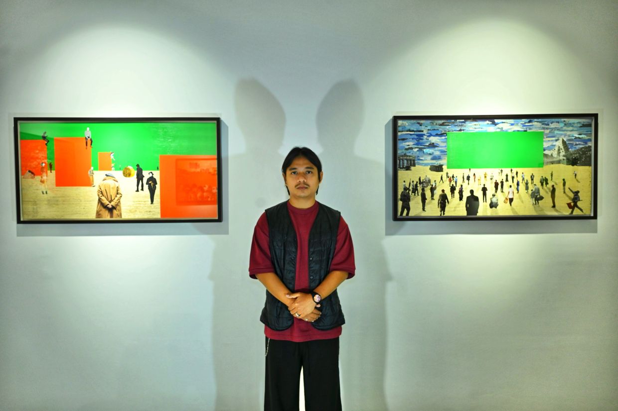 Zulkefli Jais explores painting and collage in '$omeone, $omething, $omewhere', his debut solo exhibition. Photo: The Star/Raja Faisal Hishan