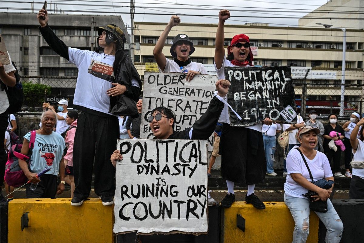 Protesters take part in a rally as they demonstrate against corruption following the revelations over bogus flood control projects, one of the country's biggest corruption scandals in decades, at the People Power Monument in Quezon City in September. Thousands of Filipinos marched to vent their anger over a ballooning scandal involving bogus flood-control projects believed to have cost taxpayers billions of dollars. — AFP