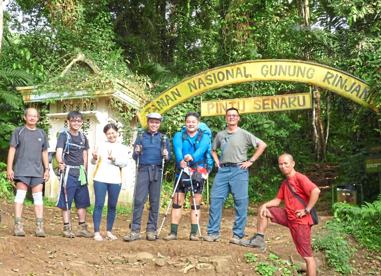 The team at Pintu Senaru after completing a tough hike up Mount Rinjani.