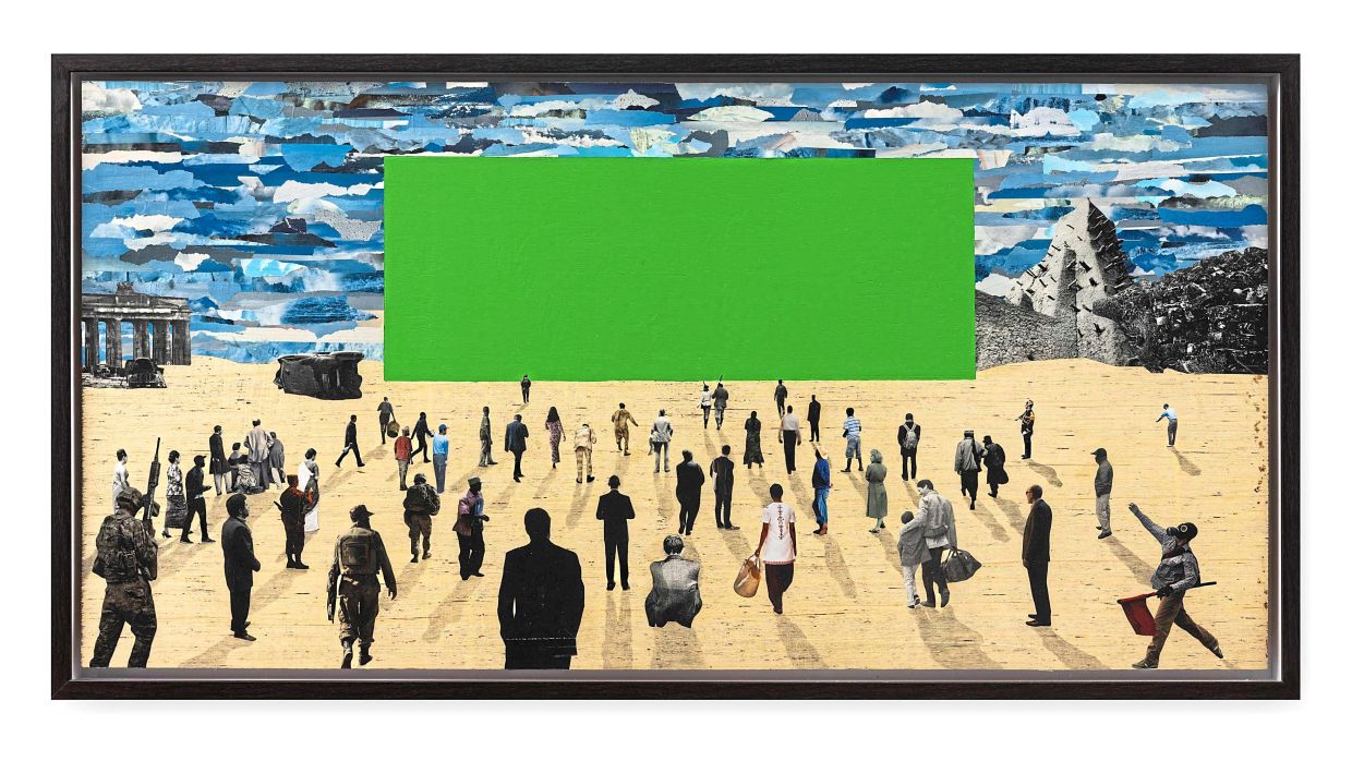 Zulkefli’s 'Entering Off Screen' depicts a faceless crowd before a green screen, suggesting how any image or narrative can be projected onto them. Photo: Galeri Sasha