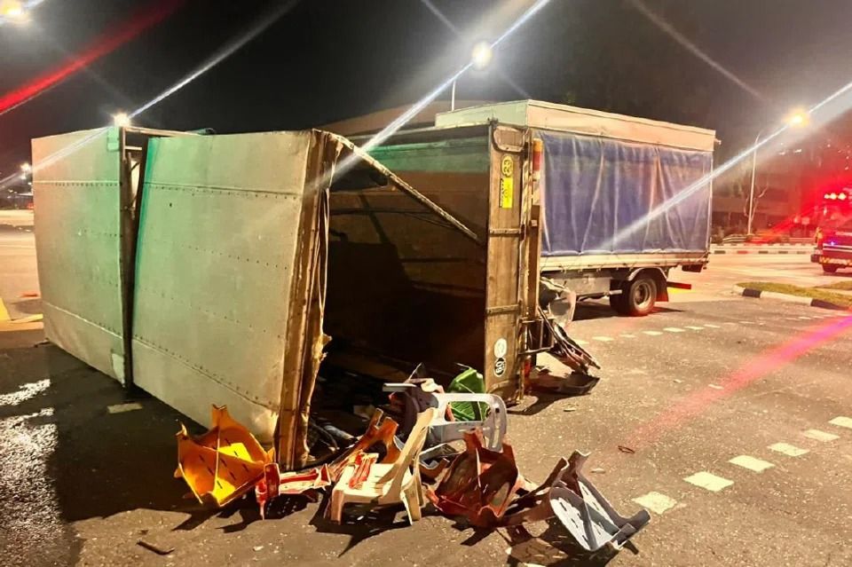 The lorry was ferrying nine passengers when it collided with another lorry at the junction of Sungei Kadut Avenue and Sungei Kadut Loop. - Photo: Singapore Police Force