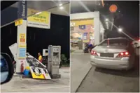 Singapore-registered car pulls down petrol booth in Johor after driving off with pump in fuel door