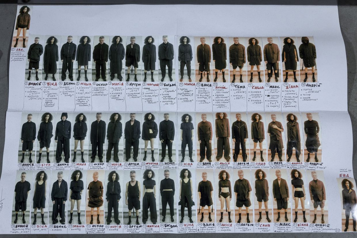 A photo lineup of designs by Viktor Anisimov at a show in Kyiv on Sept 5, 2025. Photo: The New York Times