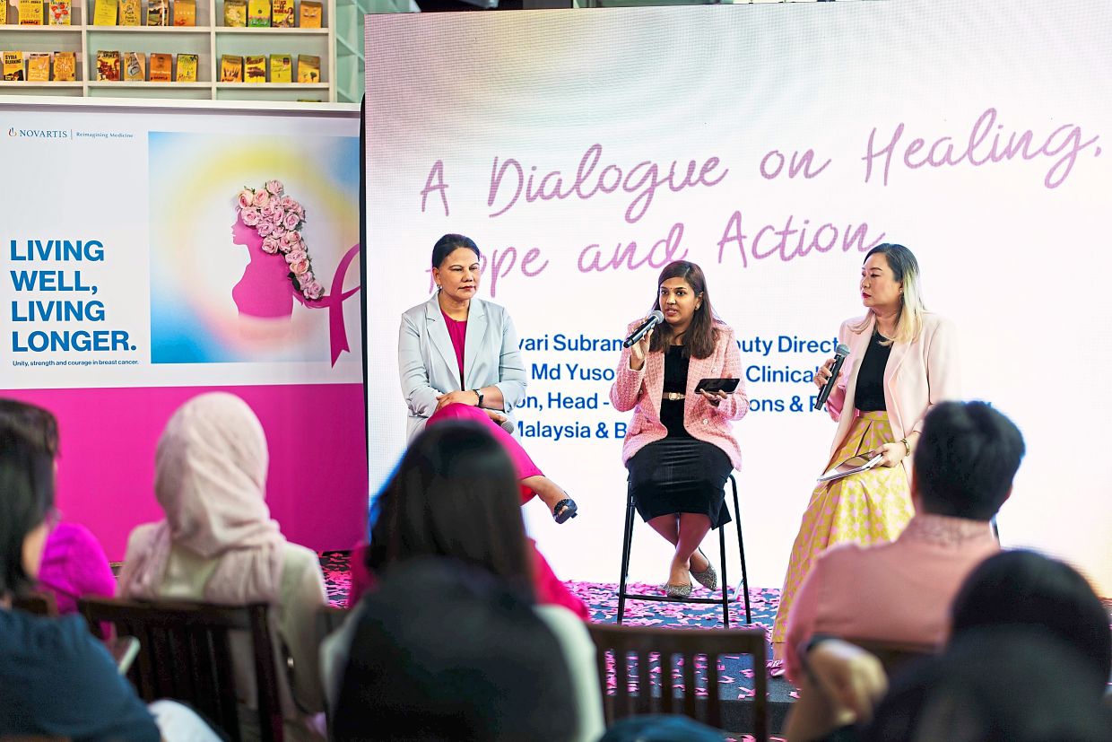 A panel discussion on healing, hope and action with (from left) Dr Mastura, Dr Vignesvari and Novartis country head communications and engagement Melissa Hon.