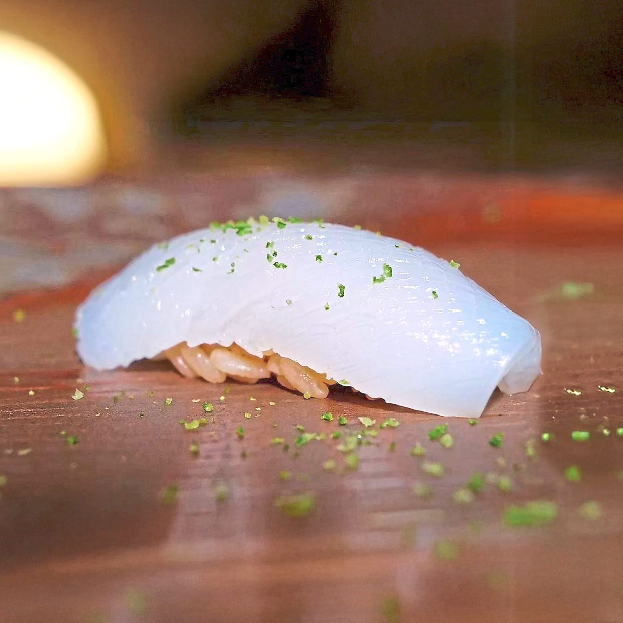 The swordtip sushi highlights the pliant yet pillowy qualities of the squid to fullest effect. — Kohaku Omakase