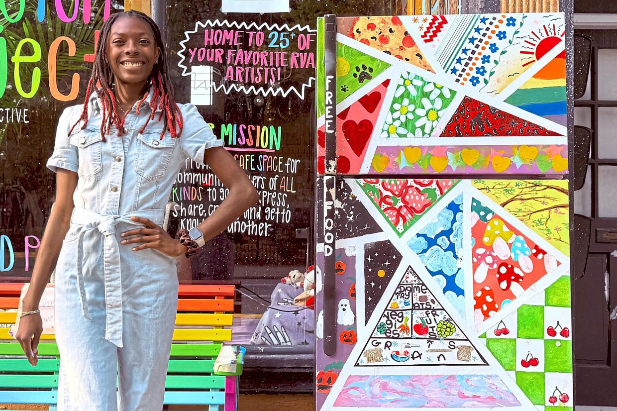 Scott at one of her fridges on E. Main Street in Richmond. Photo: RVA Community Fridges/AP