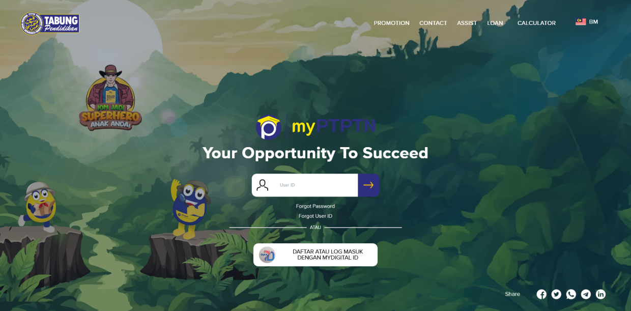It is worth noting that existing myPTPTN users can still login with their user ID and password. However, PTPTN recommends using MyDigital ID as a more secure alternative on its website. — Screenshot from myPTPTN website
