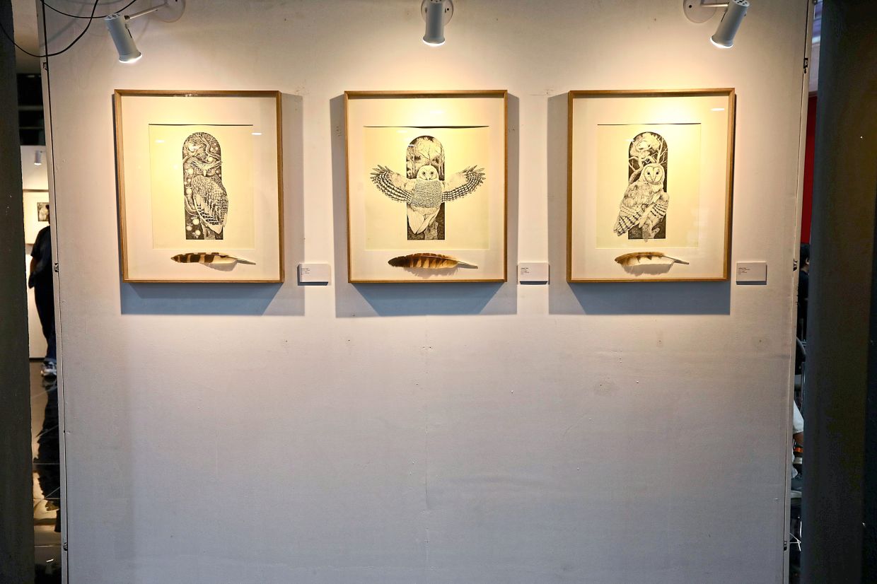 Inspired by his life close to nature in Jelebu, Luqman’s printmaking honours the quiet presence and symbolism of nocturnal birds, especially owls. Photo: The Star/Low Lay Phon 