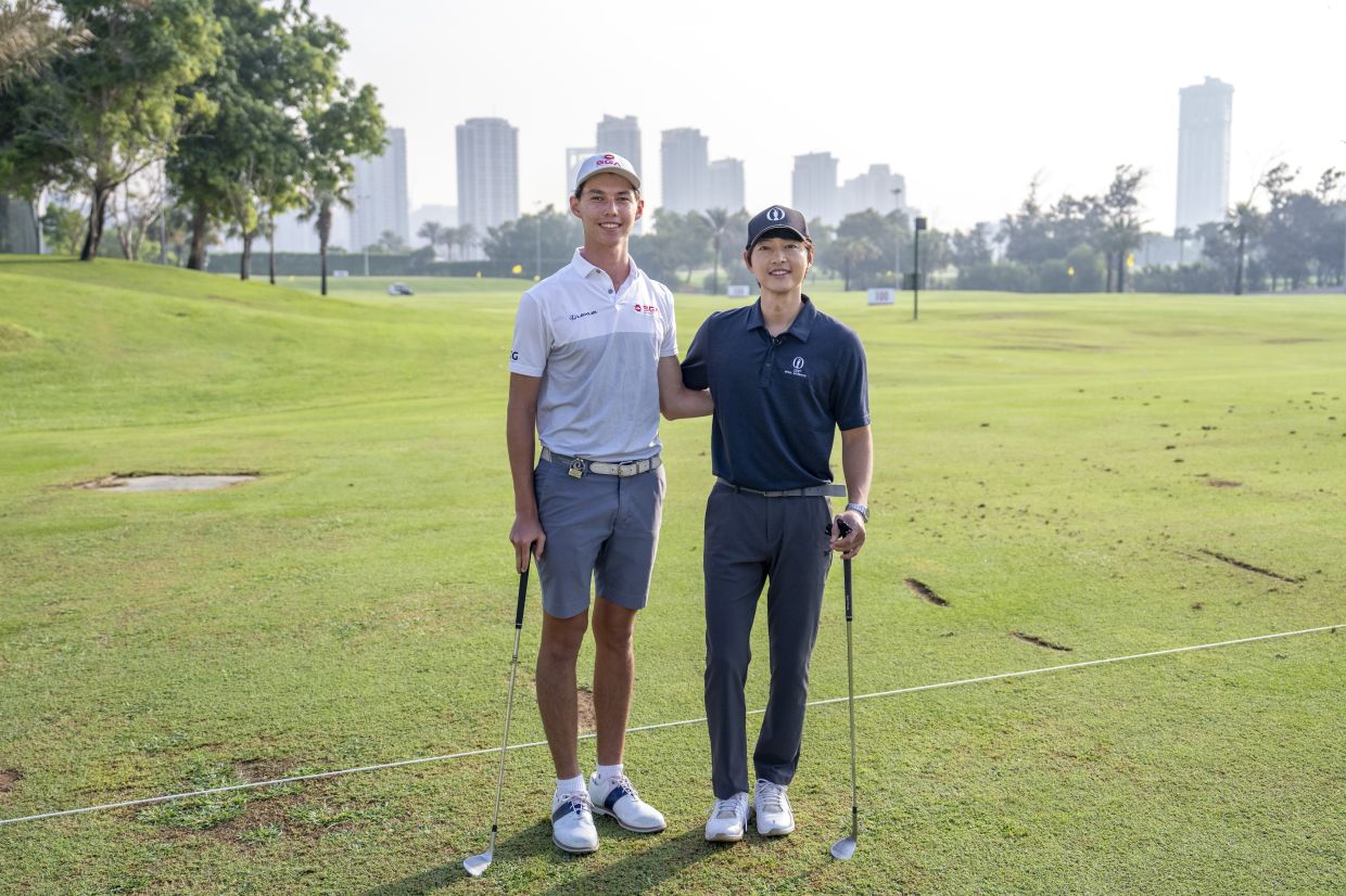 The R&A Global Ambassador Song Joong-ki visits the 2025 Asia-Pacific Amateur Championship being played at the Emirates Golf Club Majlis Course in Dubai, United Arab Emirates, on Wednesday, Oct 22, 2025. -- Photo: AAC.
