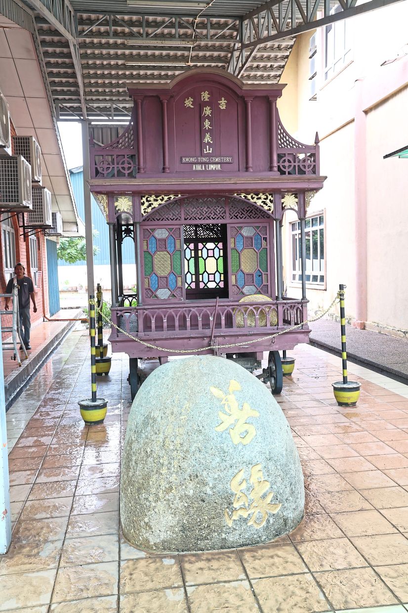 A wooden hearse, said to be over a century old, at the Kwong Tong Cultural Relics Museum, which is undergoing the curating process.