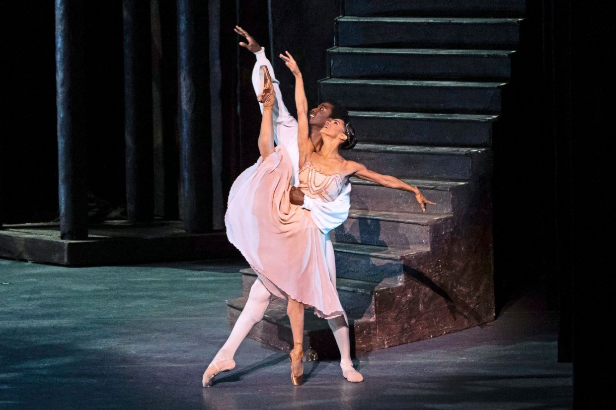Copeland and Calvin Royal III perform a duet from Romeo And Juliet during her American Ballet Theatre retirement show at Lincoln Center on Oct 22.