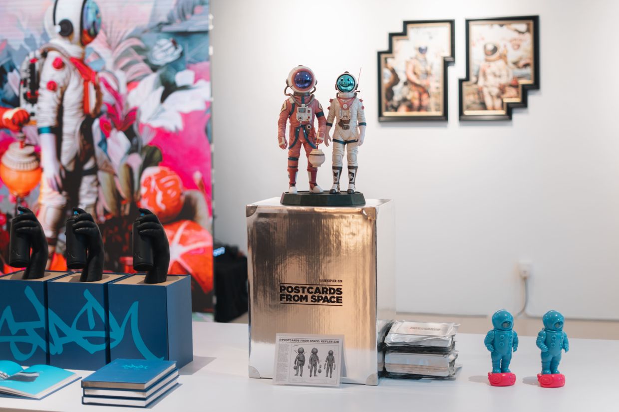 A series of artworks and toys from Singaporean artist Jahan Loh at the A4 Art Fair at GMBB mall in KL. Photo: GMBB