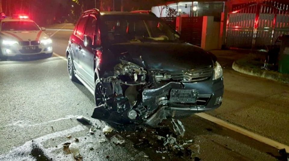 The victim hit the brakes, but could not avoid the collision, with the front right sides of the two cars crashing into each other. -- PHOTO: COURT DOCUMENTS - The Straits Times/ANN