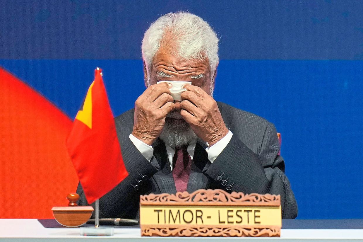 Gusmao in tears during the signing ceremony of the Declaration on the Admission of Timor-Leste into Asean, finally realising a long-held dream. – AP