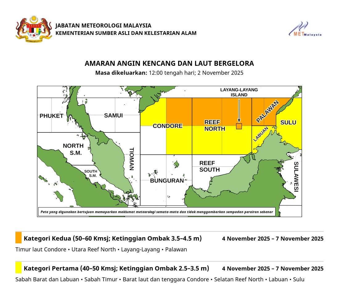 MetMalaysia issues strong wind, rough sea warning for Sabah, Labuan 1 3601486