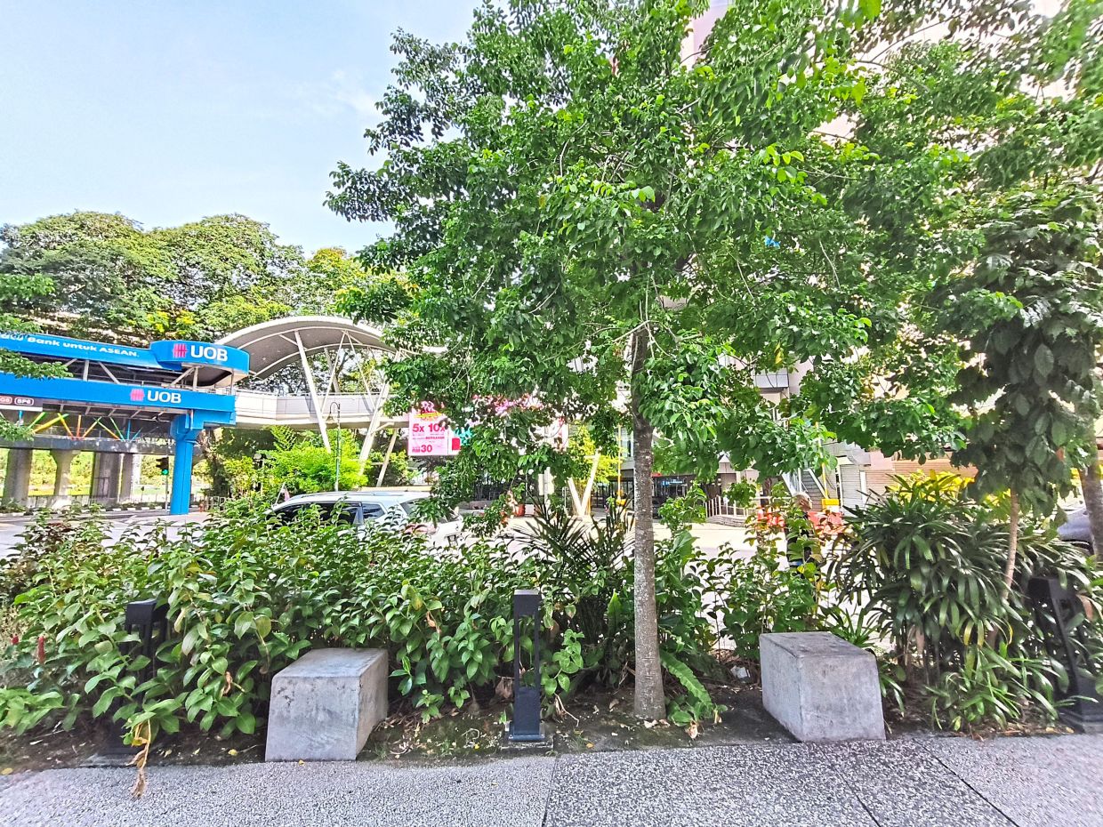 Laman Esfahan, a pocket park with trees and benches to increase walkability in the Kuala Lumpur city centre area.