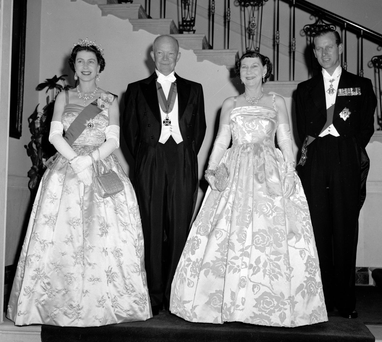 Queen Elizabeth II (far left), and her husband, Prince Philip, stand with president Dwight Eisenhower (far right), and first lady Mamie at the White House in Washington, on Oct 17, 1957. Photo: AP