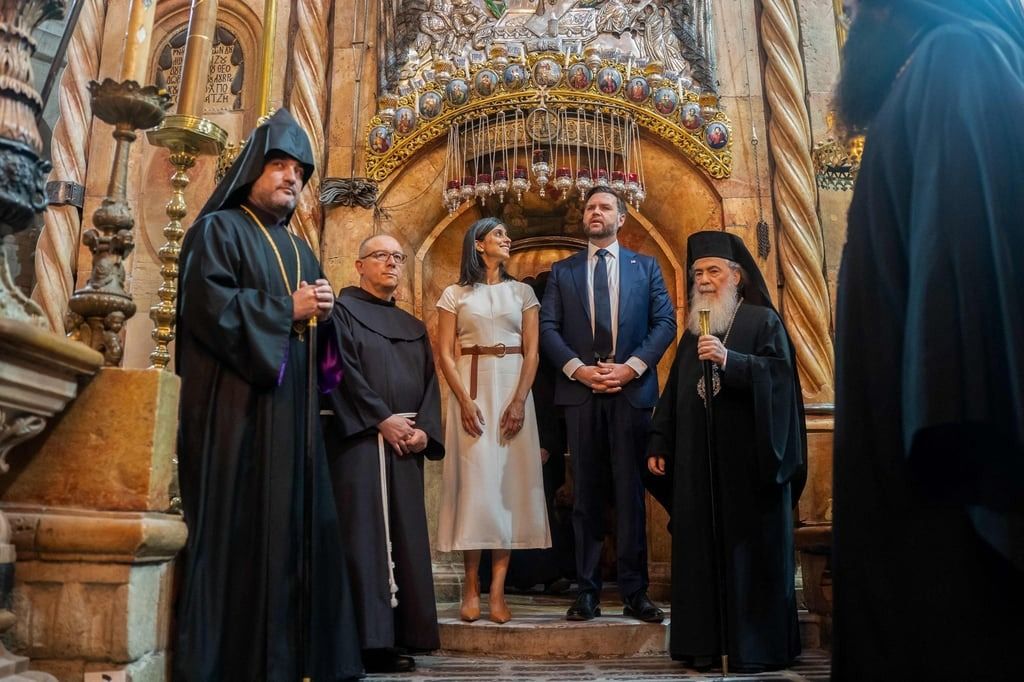 US Vice-President J.D. Vance and second lady, Usha Vance, toured the Church of the Holy Sepulchre in Jerusalem last month. -- Photo: AFP