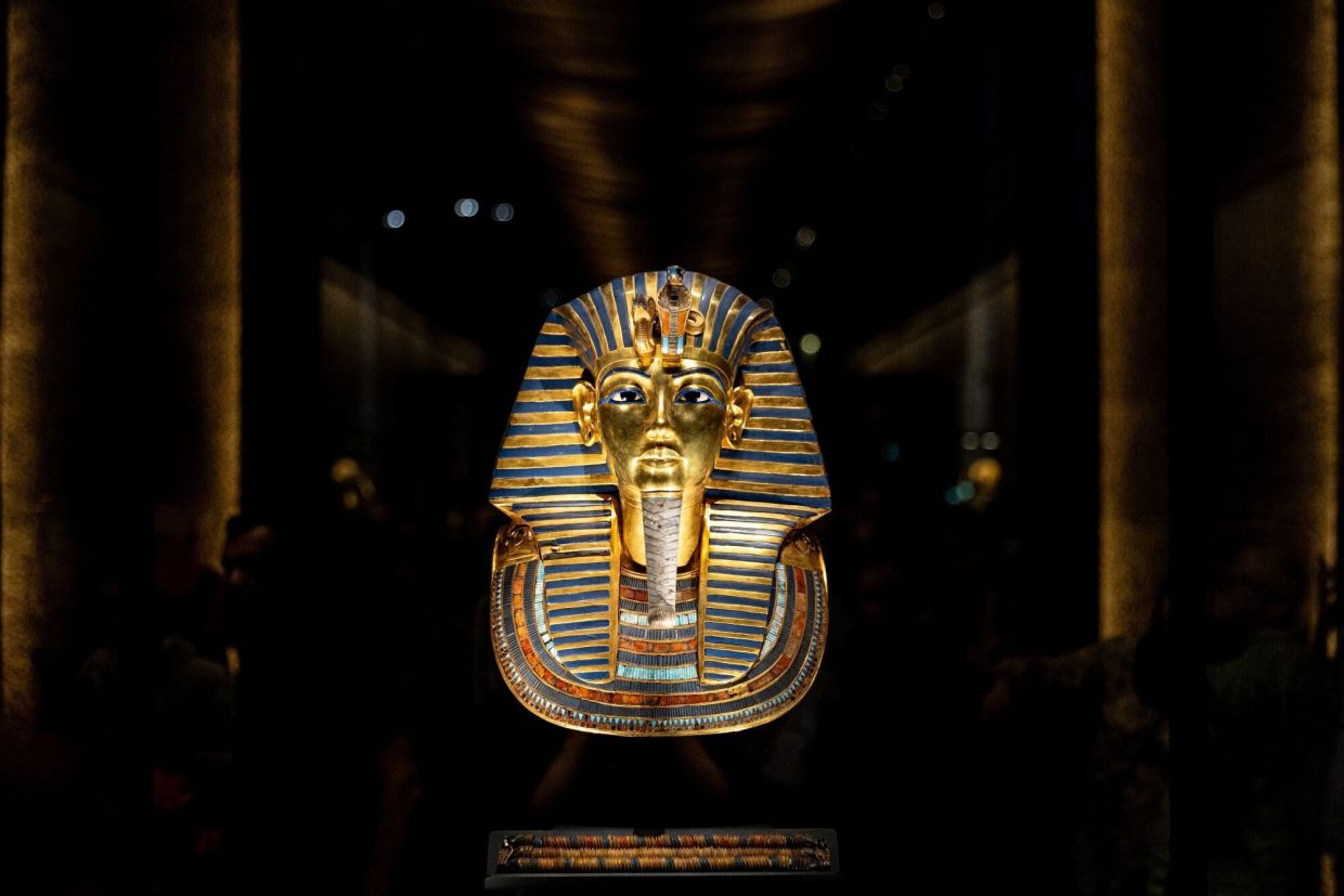 The golden funerary mask of ancient Egyptian pharaoh Tutankhamun at the newly opened Grand Egyptian Museum. Photo: Bloomberg
