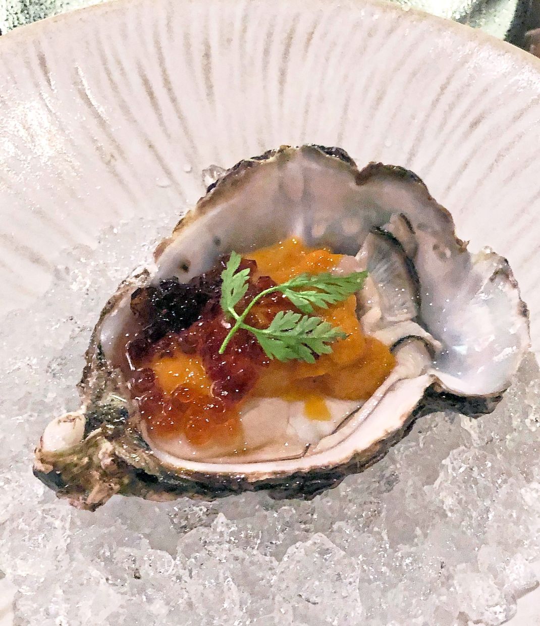Okamoto remains faithful to authentic Japanese cuisine, sourcing fresh seafood from Tokyo’s Toyosu Market . — Photos: CHAN TAK KONG/The Star Kaki no Uni Ikura Nose comprises Japanese oyster, sea urchin, salmon roe and lemon jelly.