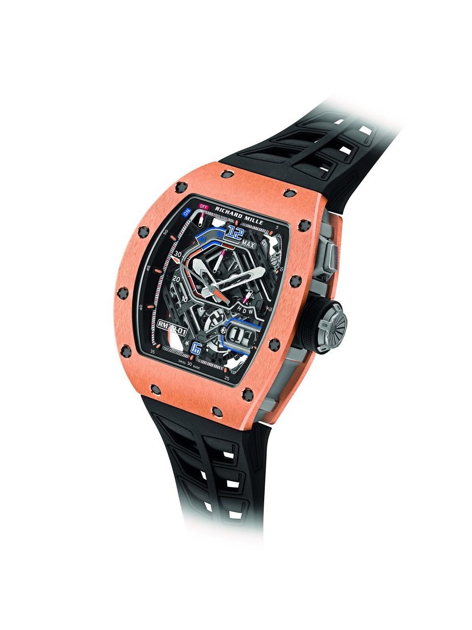 A striking red gold version of the watch.