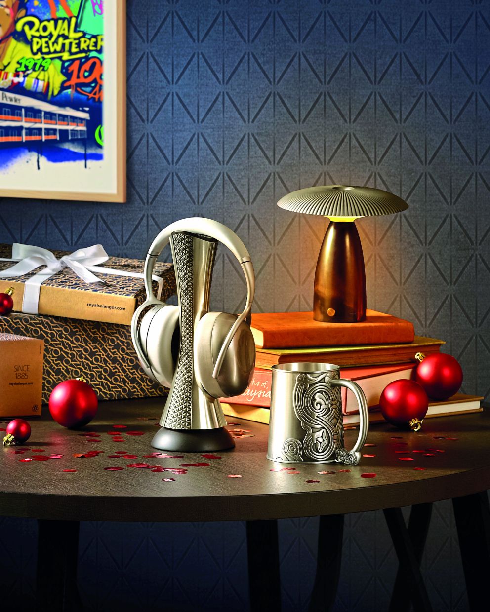 The Savoy Lamp casts its gentle glow across a living room while the Solus Headphone Rest stands as both form and function.