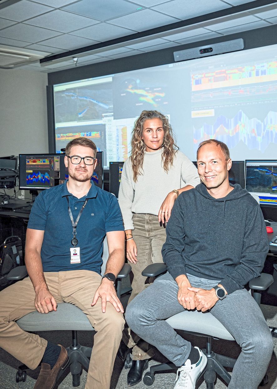 (From left) Lovestad, Tronstad and Skorve, members of the team that made an oil discovery near an exhausted natural gas field in Norway’s waters, at Aker BP’s control centre in Trondheim, Norway. — Thomas Ekstrom/The New York Times