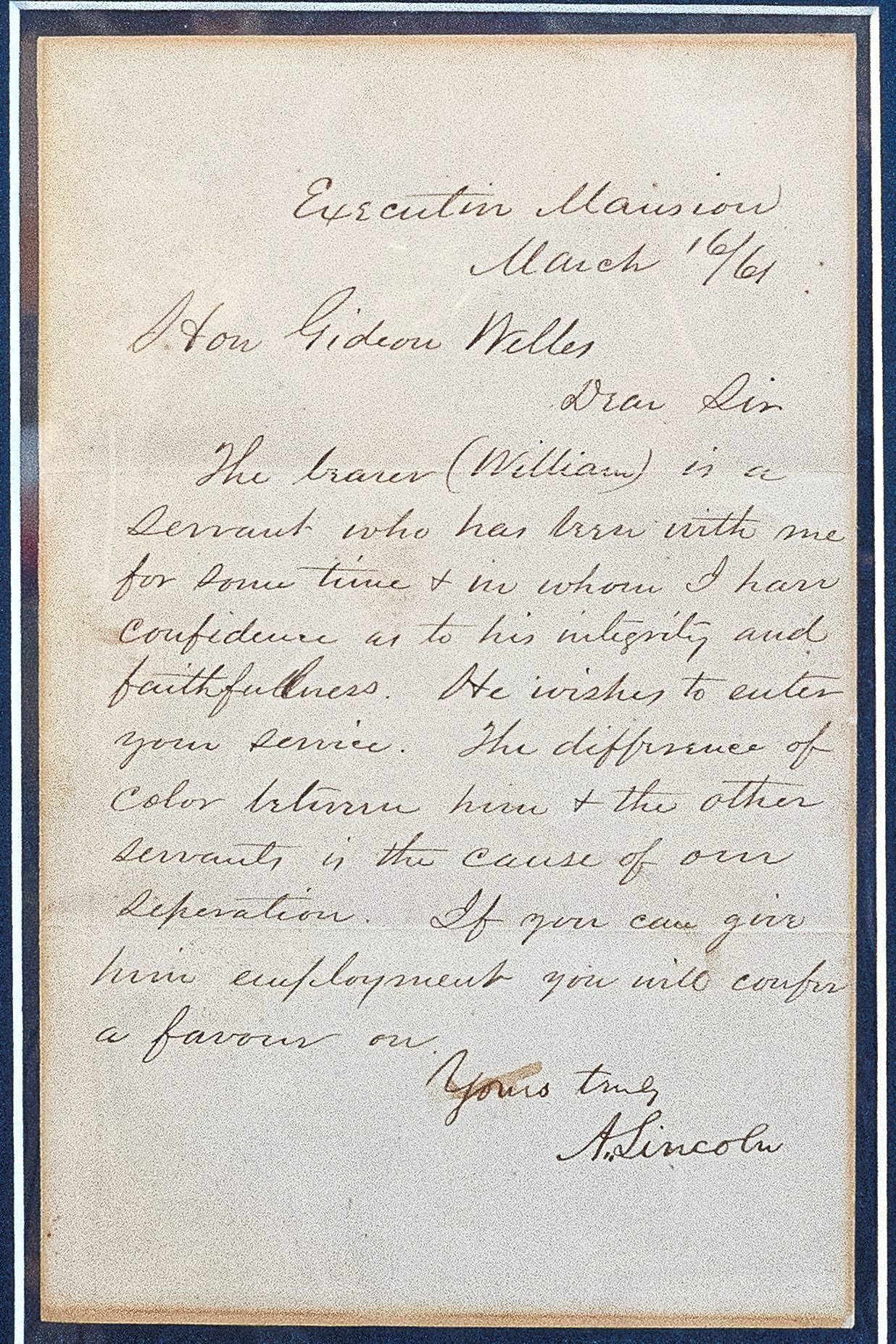 A handout image of the 1861 job-reference letter written by Lincoln for his young friend Johnson. – AP