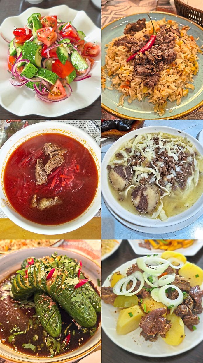 The delicious Central Asian cuisine, a blend of local, Soviet and Chinese influences.